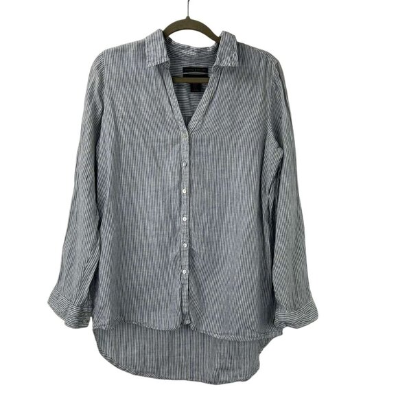 Tahari Tops - Tahari Women's Medium 100% Linen Button Long Sleeve Tunic Shirt Striped